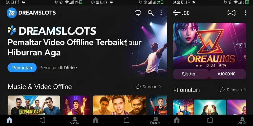 Tampilan antarmuka utama aplikasi Pemutar Video Offline DREAMSLOTS.